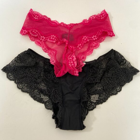 Victoria's Secret Black & Hot Pink Lace Cheeky Panties - Picture 1 of 10